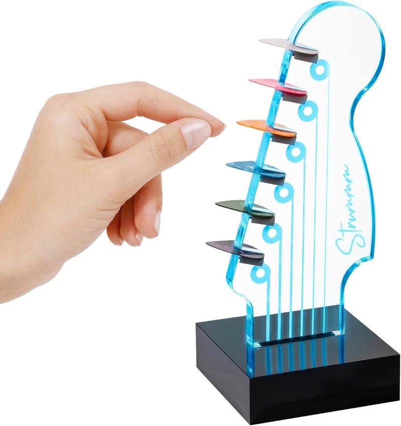 Strummm Light Up Guitar Pick Holder – 7-Color Changing LED Pick Storage Display & Night Light – USB Powered Novelty Room Decor, Holds 6 Picks – Cool Guitar Gift for Men, Musicians & Guitarists - Image 1